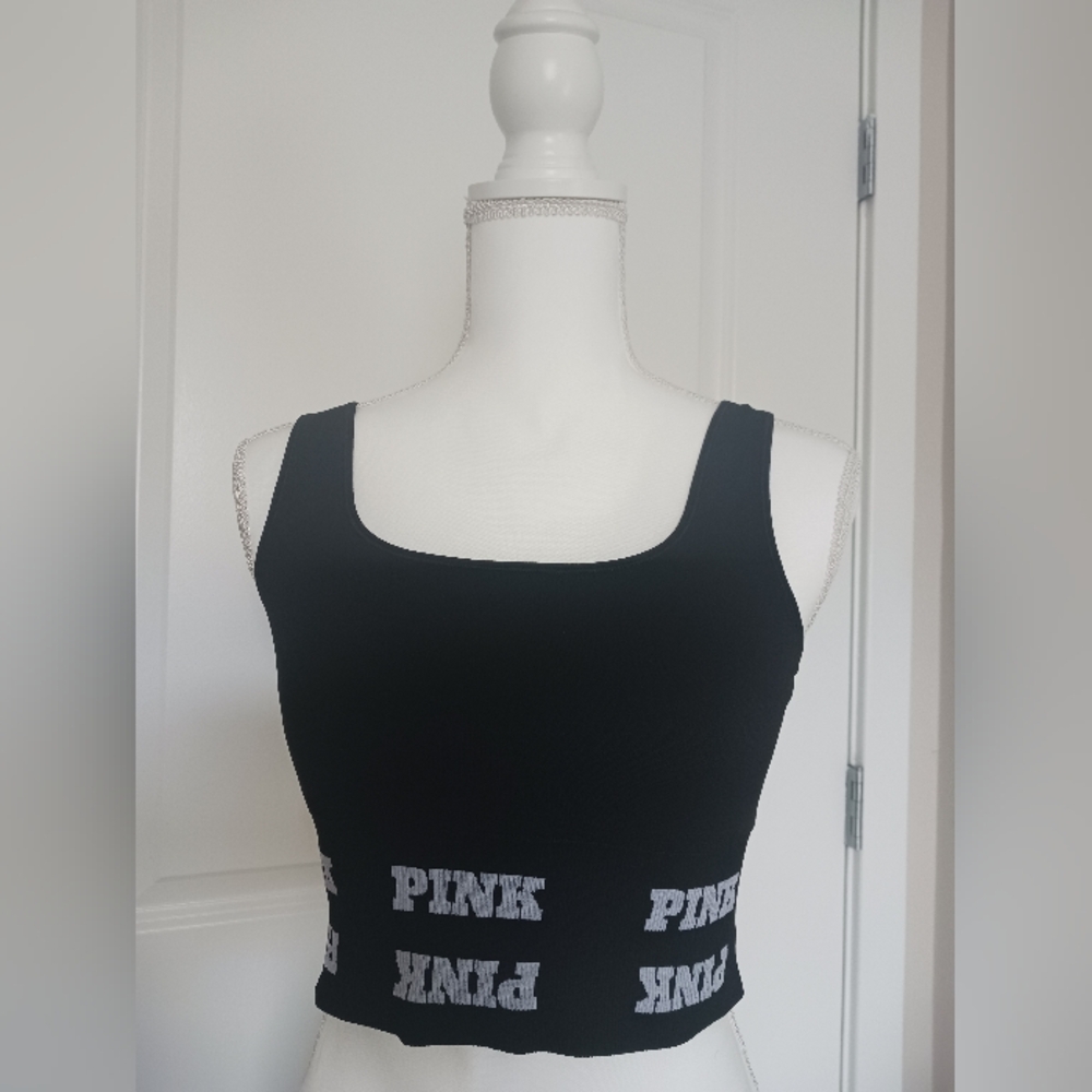 PINK - Black-White Logo Tank Top & Leggings Set